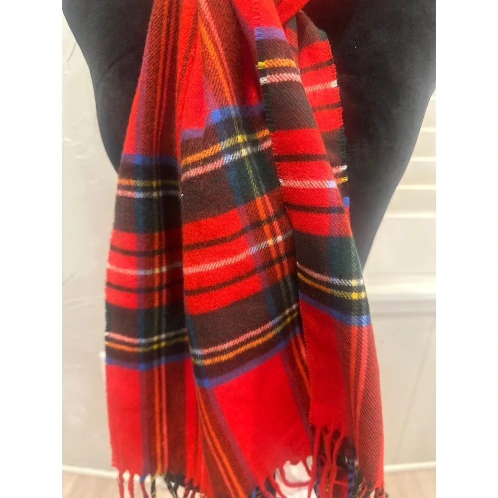 Cashmink V Fraas Red Plaid winter fall  Scarf Fringe Germany 13x65 holiday - Picture 4 of 6